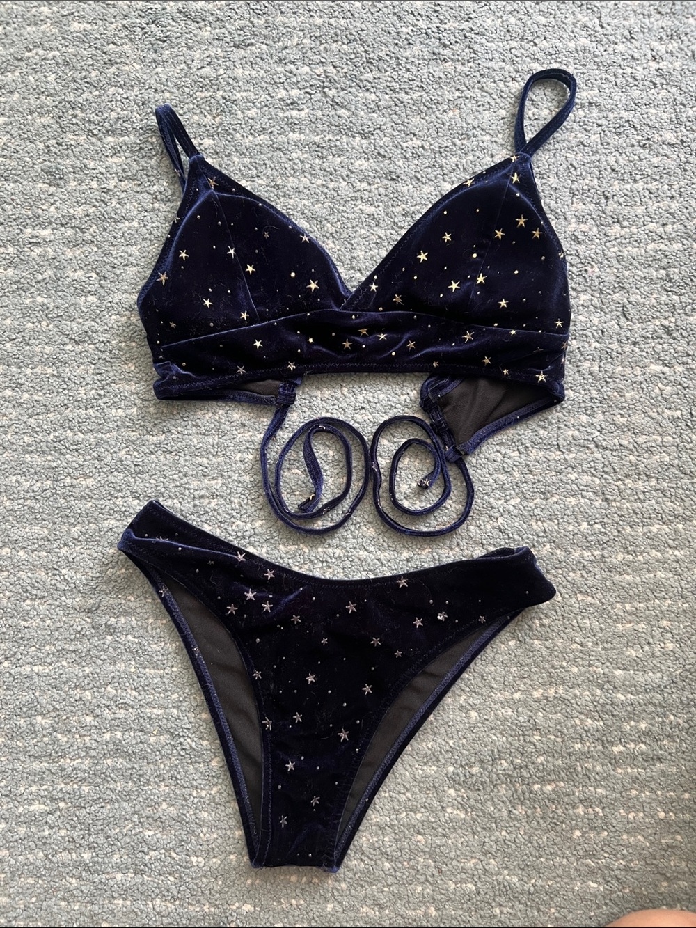 Zaful Navy Velvet Bikini with Gold Star Accents